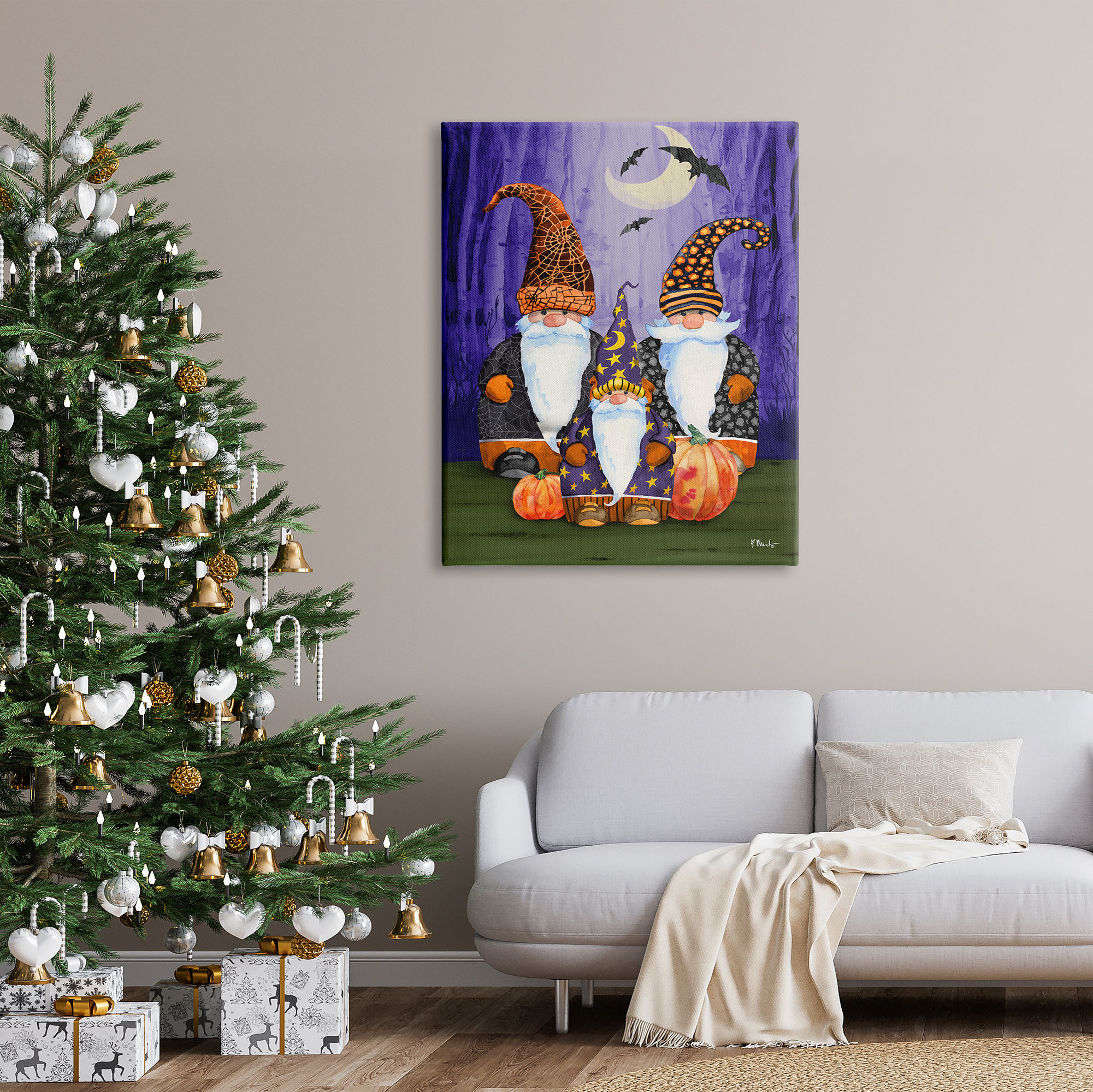 Stupell Industries Three Halloween Gnomes Holiday Painting Gallery Wrapped Canvas Print Wall Art, 36 x 48