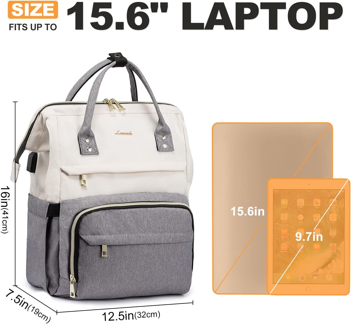 Lovevook Women's Waterproof Nylon Laptop Backpack, Beige-Grey