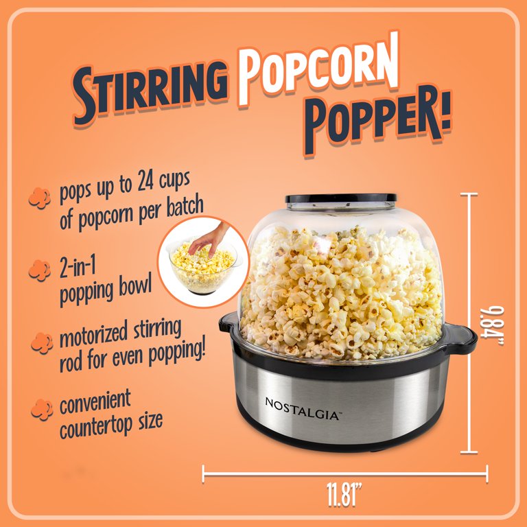 Nostalgia NSPFP6SS 6 QT Stainless Steel Stirring Popcorn