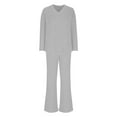 thumbnail image 4 of ibuvkizy Two Piece Sets for Women 2025 New Fashionable Casual Straight Leg Pants with Loose V-neck Knitted Sleeve Gray,XL, 4 of 9