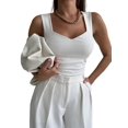 thumbnail image 3 of Womens Sleeveless V Neck Tank Tops Basic Tops Cap Sleeve T Shirt Tee Spring Summer Tops Casual Slim Fit Ribbed Top White L, 3 of 9