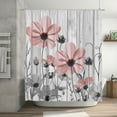 thumbnail image 2 of HVEST Vintage Pink Flower Shower Curtain,Watercolor Floral Grey Wood Plank Bathroom Shower Curtain Plant Polyester Fabric Decor Curtain with Hooks, 60X72 inch, 2 of 6