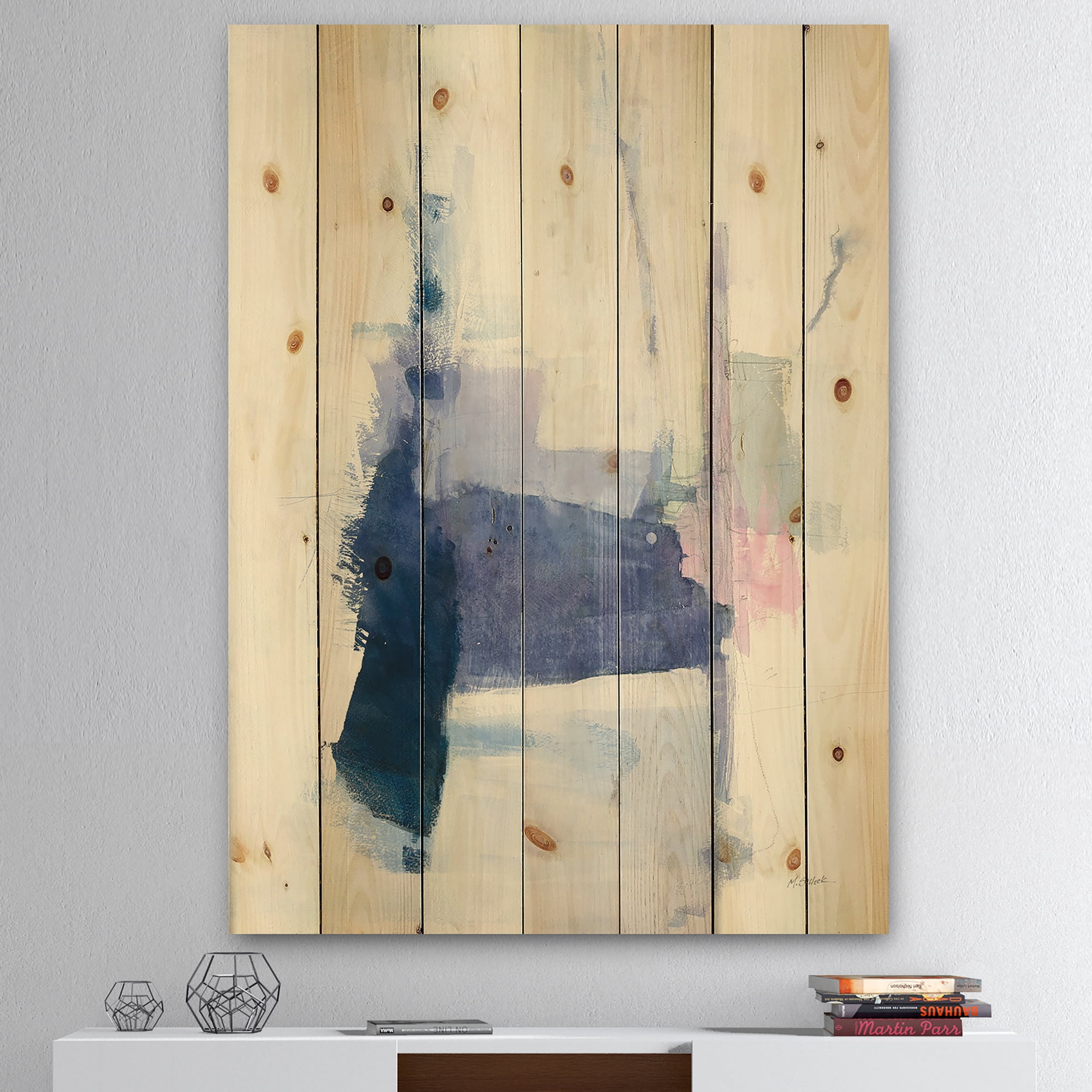 Designart 'Blue Interlude' Traditional Print on Natural Pine Wood