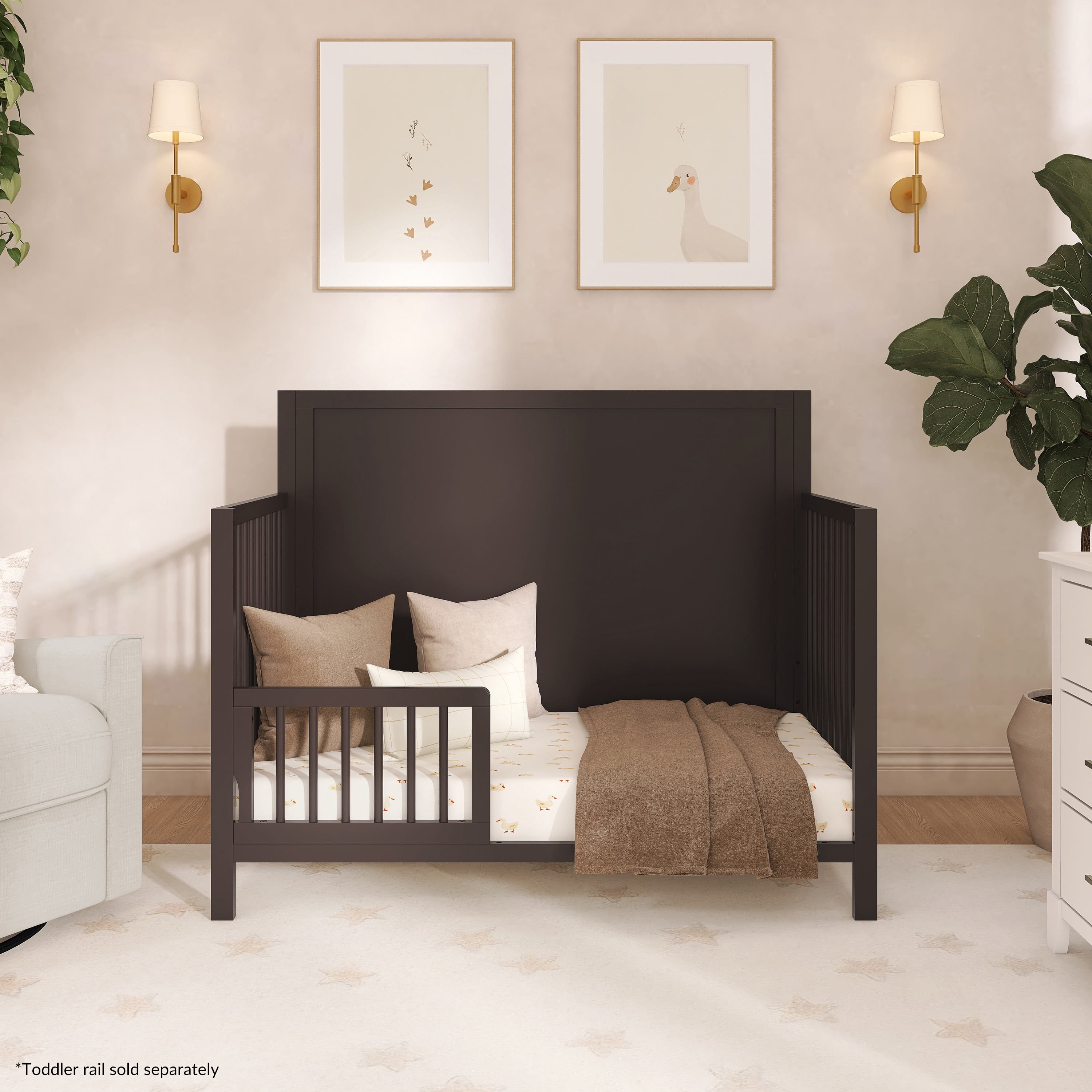 Dream On Me Dillian 5-in-1 Convertible Crib, JPMA & Greenguard Gold Certified, Crafted with New Zealand Pinewood, Chocolate Chip