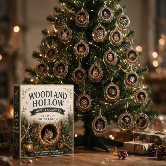 2026 Woodland Hollow Advent Calendar, 24‑Day Christmas Countdown, 24 Pcs Forest Animal Acrylic Hanging Ornaments, Holiday Gift for Wildlife & Nature Lovers