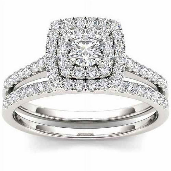 1-1/2 Carat T.W. Diamond 10kt White Gold Double Halo Engagement Ring Set