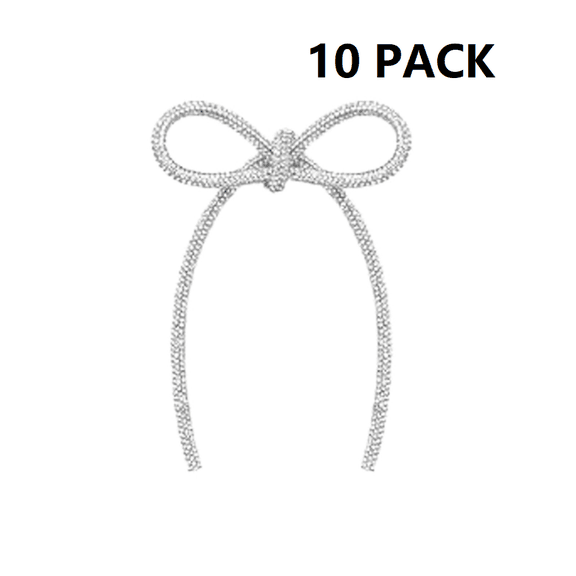 10 Pack Silver Glitter Rhinestone Christmas Bows with Twist Ties - Sparkly Bow Ornaments for Xmas Wreath Gift Wrapping Tree and Home Decor