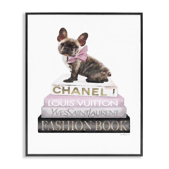 Stupell Industries Shabby Chic Pink Bow & Dog Bookstack Black Framed Giclee Art, 11 x 14, by Amanda Greenwood