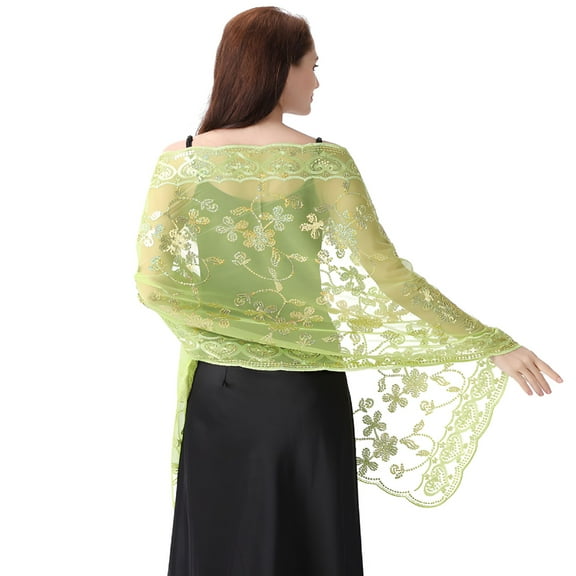 TELOLY Shiny Sequin Shawl Wrap for Women Dinner Party Sheer Shawl Wedding Bride Shawl Evening Dress Scarf