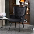 thumbnail image 3 of Button-Tufted Upholstered Chair, SYNGAR Modern Dining Room Bedroom Accent Chair, Elegant Velvet Office Chair with Armrest, Backrest and Solid Wood Legs, Comfy Sofa Chair for Home Office, Black, 3 of 7