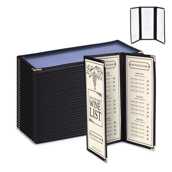 WeChef 30 Pcs 4.25 x 11" Restaurant Menu Covers 3 Page 6 View Trifold Menu Holders for Wine List Drink Bar Cafe Hotel