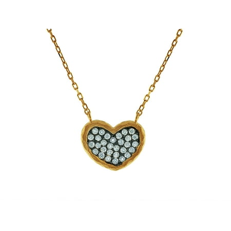 Black Vermeil Pendant - Sparkling Cubic Zirconia Black Hammered Heart Pendant Necklace in Vermeil, 15 + 2