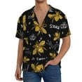 thumbnail image 3 of KLL Hohey Bee Golden Embroidery Print Men's Shirt Short Sleeve Button Down Summer Cuba Beach Shirts- 4X-Large, 3 of 7