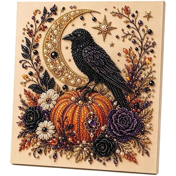 Halloween Diamond Art Kit for Adults, Spooky 5D DIY Diamond Painting, Pearl Acrylic Diamond Craft for Beginners, Seasonal Home Wall Decor, Halloween Party Gift #L