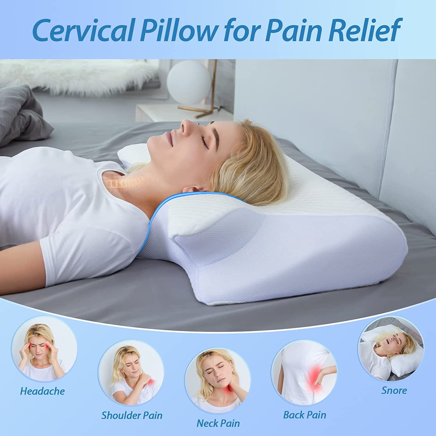 HOMCA Memory Foam Cervical Pillow 2 in 1 Ergonomic Contour Orthopedic Pillow for Neck Pain Contoured Support Pillows for Side Back Stomach Sleepers Walmart