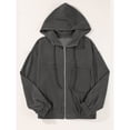 thumbnail image 4 of Women's Corduroy Hooded Long Sleeve Jacket Solid Color Loose Comfortable Casual Outerwear Dark Gray S, 4 of 4