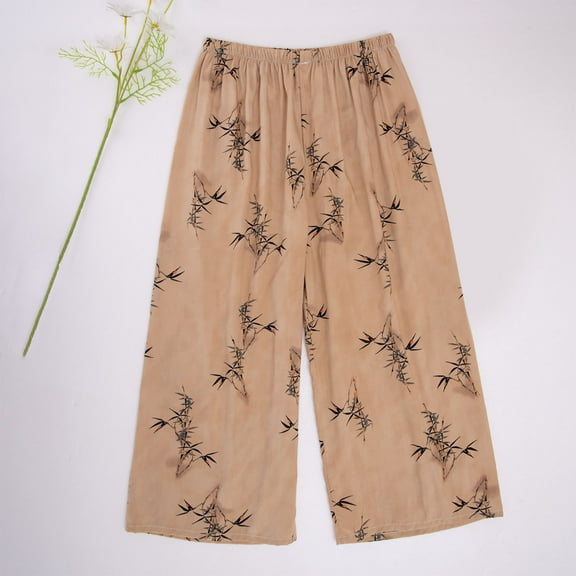 Tnhcen Women's Retro Floral Print Cotton Wide Leg Pajama Pants - Loose Fit Ankle-Length Pants Sleepwear & Loungewear Soft Breathable Wide Leggings for Women Plus Size Casual Home Pants (XL)