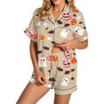 thumbnail image 3 of Halloween Pajamas Women Short Sleeve Button Top Matching Shorts 2026 Fall Cute Satin Pumpkin, 3 of 4