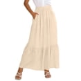 thumbnail image 2 of qolati Womens Maxi Skirt Elastic High Waist Swing Tiered A-line Summer Beach Skirts Flowy Pleated Boho Vacation Long Skirts with Pockets Khaki XXL, 2 of 8