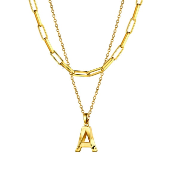 Bestyle Layered Initial Necklace for Women Gold Plated Twist Letter Pendant Paperclip Chain Choker Jewelry Gifts for Birthday Christmas (A)