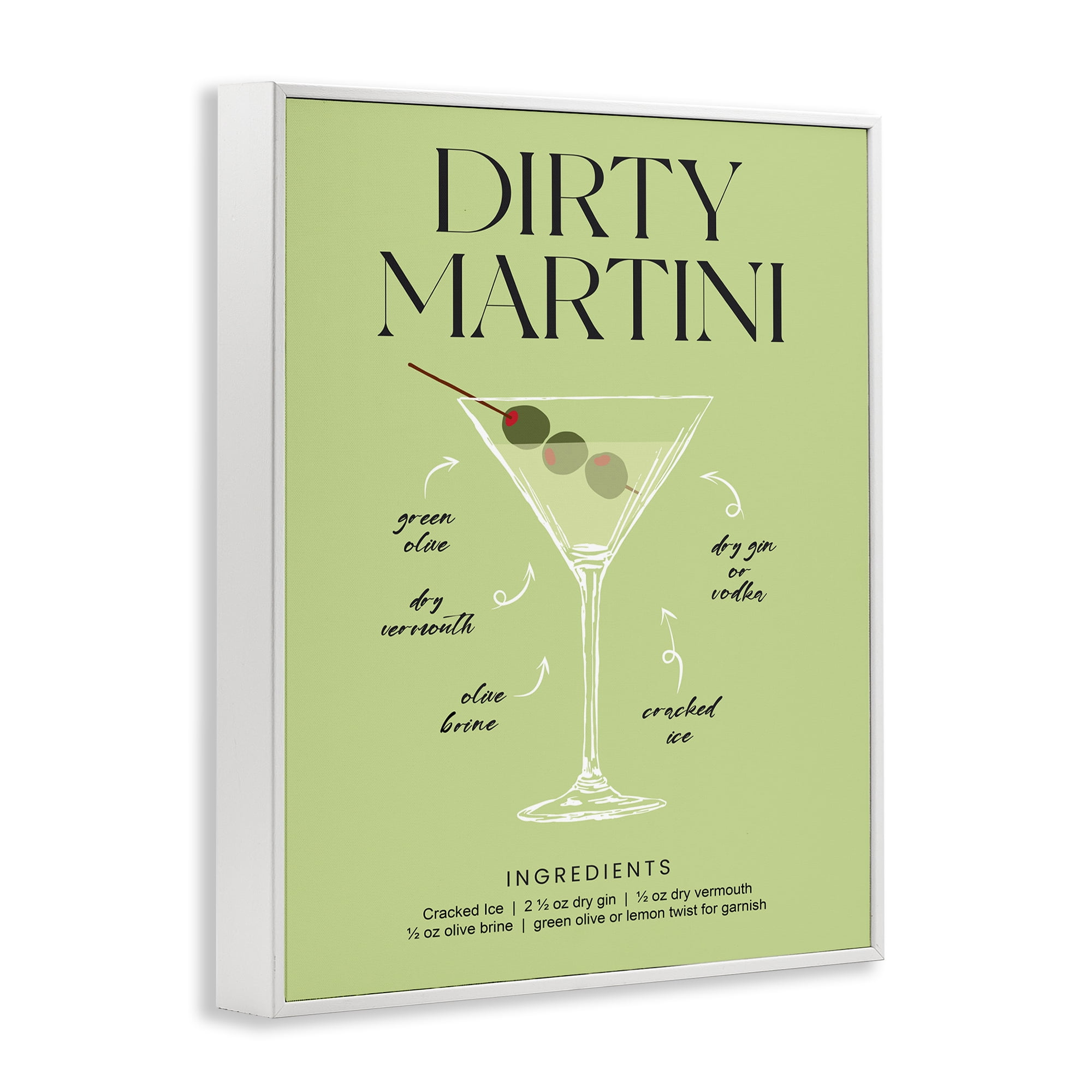 Stupell Industries Dirty Martini Green Recipe White Framed Giclee Art, design by Lettered and Lined