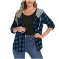 thumbnail image 2 of Women's Plaid Button Up Shirts Lightweight Casual Hooded Flannel Shackets Long Sleeve Hooded Sweatshirt Fall Tops (S, Blue), 2 of 5