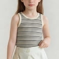 thumbnail image 2 of Girls Cropped Tanks - Crew Neck Crop Tank Tops for Girls Casual Striped Print Lightweight Sleeveless Crop Tops Black 5-6 Years, 2 of 6