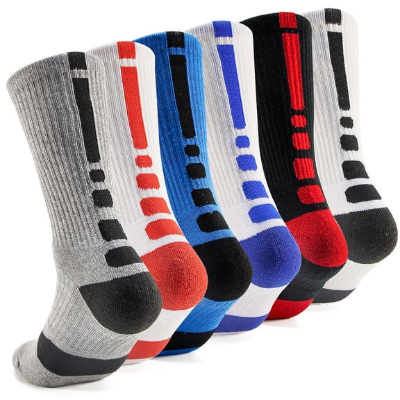 Mens Basketball Socks Elite Athletic Crew Socks for Women Youth Boys Colorful 6 Pairs