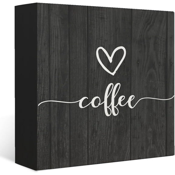 Zomyto 5x5 Inches Coffee Bar Decor Wooden Sign,Coffee Bar Accessories Rustic Wood Coffee Sign,Wood Plaque For Tier Tray Decor,Coffee Sign For Coffee Station(Black)