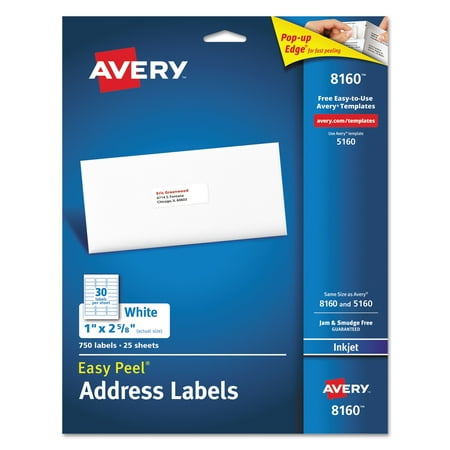 Avery 8160 Easy Peel White Address Labels For Inkjet Printers 1 Quot X 2 5 8 Quot 750 Labels Pack Avery 1 X 2 5 8 Label Template