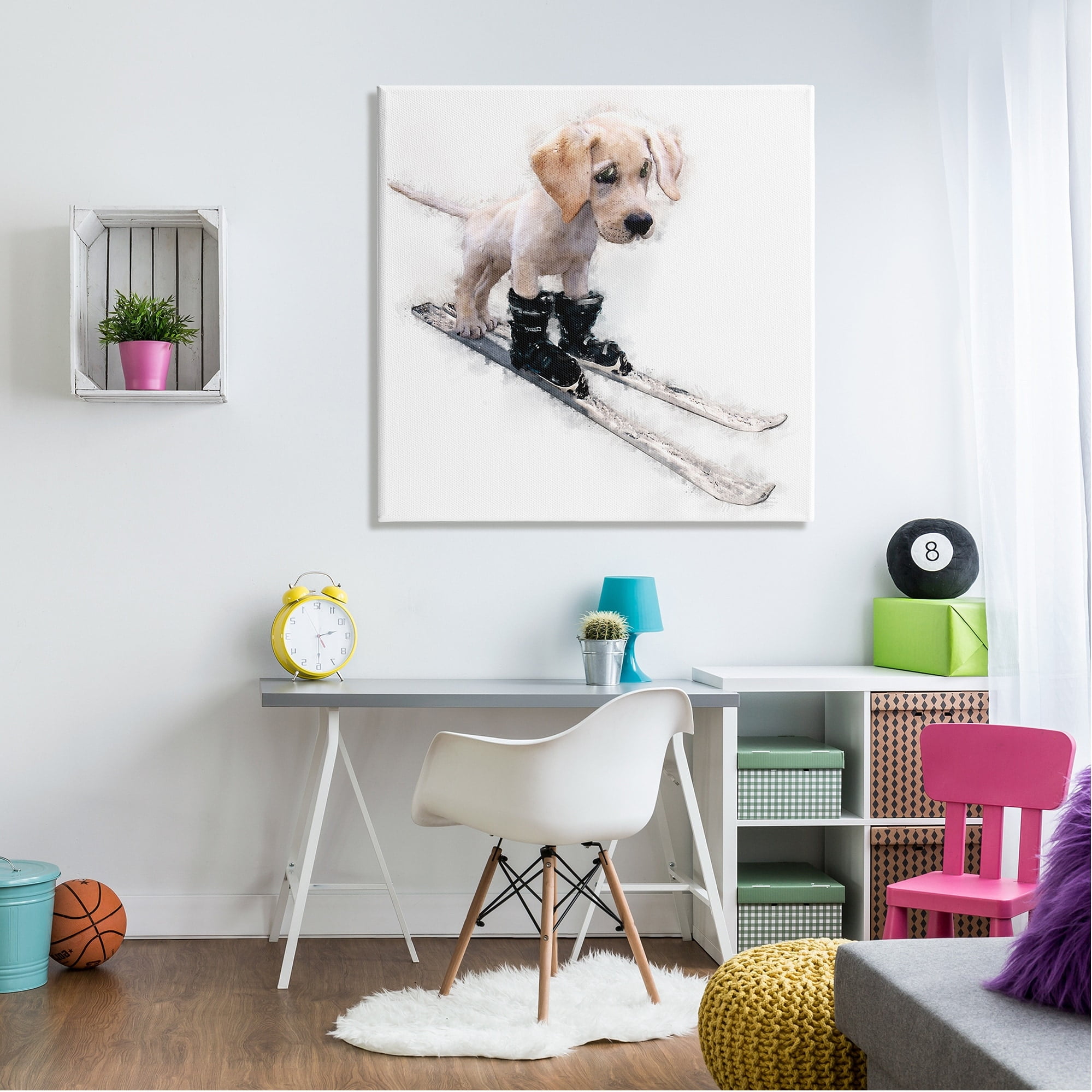 Stupell Industries Puppy Skiing Winter Pet Animals & Insects Painting Gallery Wrapped Canvas Print Wall Art