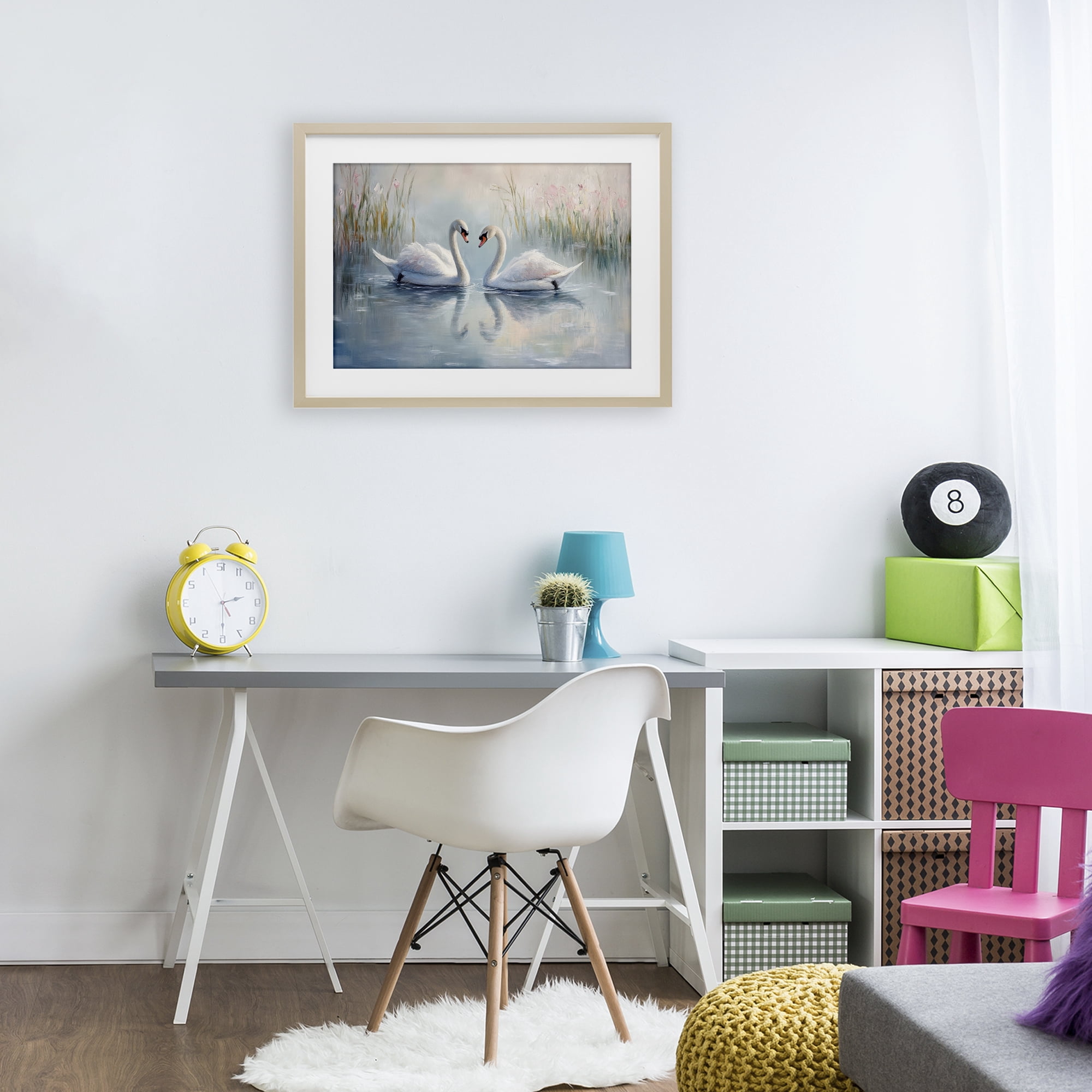 Stupell Industries Simple Swan Reflections Birch Framed Print Under Glass, design by Petal Prints Design