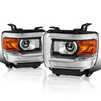 Spec-D Tuning Chrome Projector Headlights Compatible with 2014-2018 GMC Sierra 1500 2500 3500 / Denali / SLE / SLT, Left   Right Pair Headlamps Assembly