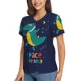 thumbnail image 2 of Vsdgher Dinosau Space Explorer Women Shirts V Neck Short Sleeve Tops T-Shirt Basic Tees, S to 3XLMedium, 2 of 5
