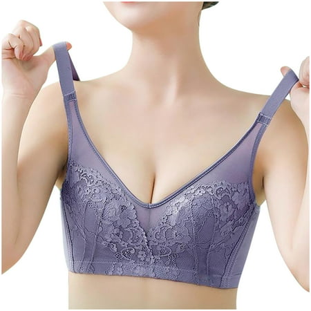 Bigersell Sports Bra Back Closure Clearance High Support Sports Bra Balconette Bra Style R3468 V-Neck Pullover Bras Hook and Eye Bra Closure Women s Plus Size Sleep Bralette Gray M