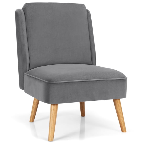 JWRWEFA Armless Accent Chair Velvet Living Room Chair – Grey Fabric Upholstered Side Chair, Ergonomic Backrest, Rubber Wood Legs, 265 lbs Capacity