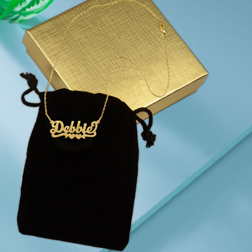 14K Gold Plated Sterling Silver or Sterling Silver Personalized Name Necklace with Double Hearts