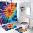 thumbnail image 1 of Juego de 4 cortinas de ducha con efecto tie-dye, diseño bohemio de arcoíris y colorido con 12 ganchos, juego de alfombrillas de baño, decoración de baño de tela resistente e impermeable, 72 x 72, 1 of 4