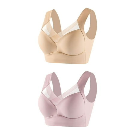 Women s 2 Pack Bras  Mesh Bras for Women No Underwire V Neck Push Up Bra Seamless Breathable Bra Plunge Bralette Everyday Bras for Older Women with Wide Strap L-6XL Womens Bras Clearance under $5