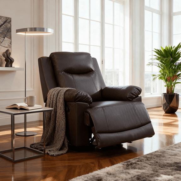 Gewnee Manual Recliner Chair - Brown Air Leather Single Seat with Plush Comfort for Living Rooms