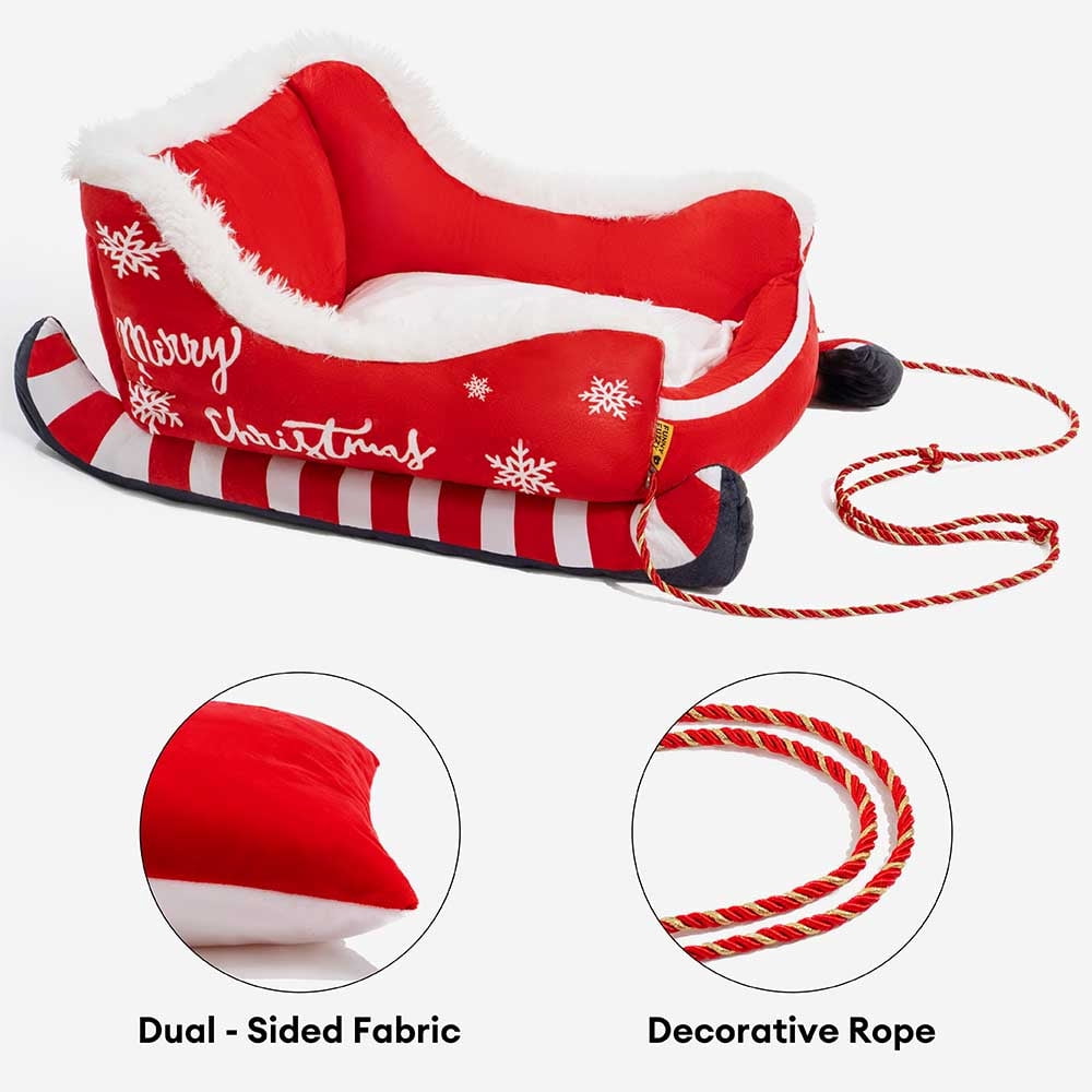 Santa Claus Sleigh Style Dog Bed, Christmas Paws Holiday Pet Bed with Non Slip Base, Calming Dogs Beds, Dogs Sleigh Beds Washable Long-Lasting