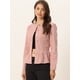 thumbnail image 2 of Chaqueta de mezclilla con cuello redondo y botones de manga larga con volante recortado y peplum para mujer Rosa Empolvado XL, 2 of 5