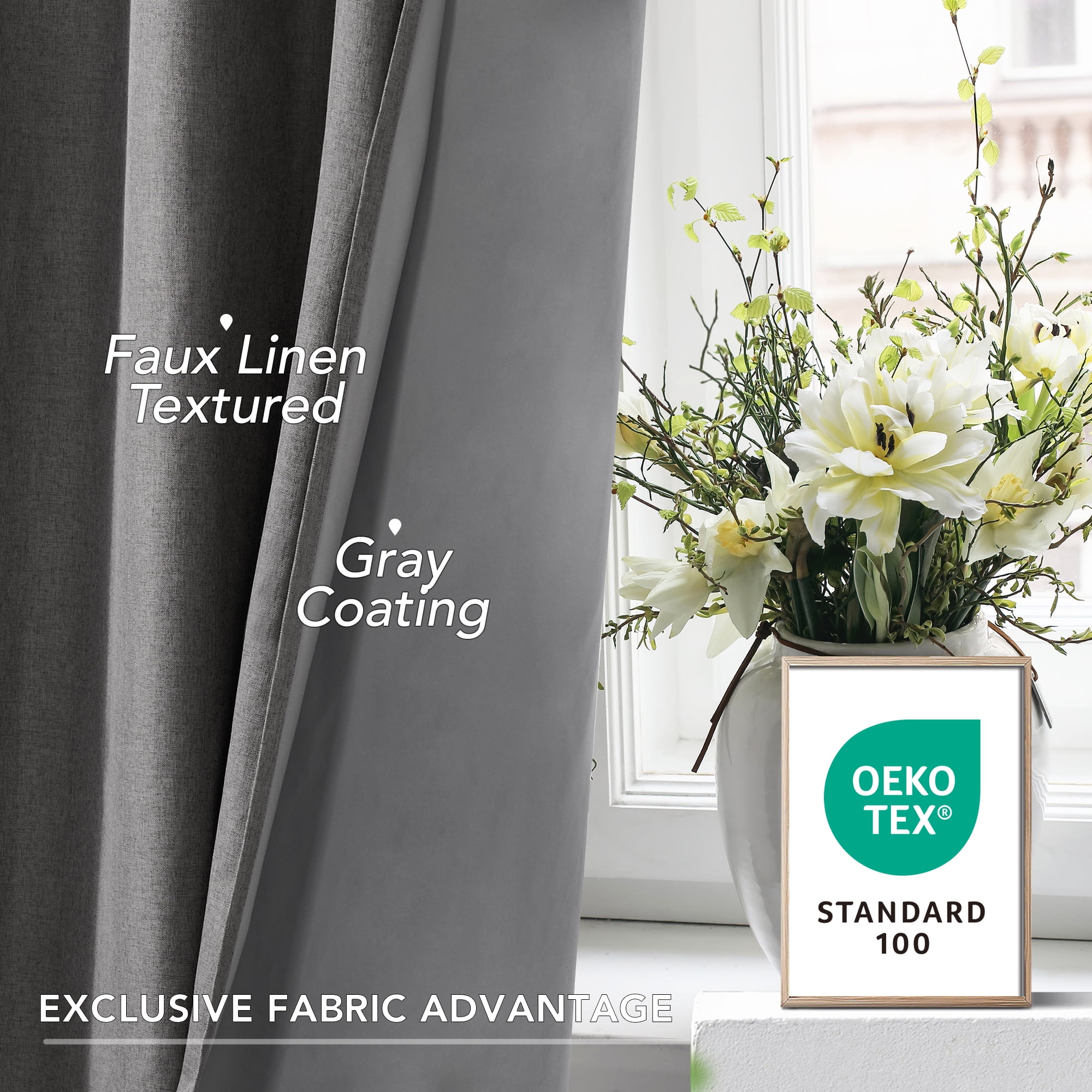 Deconovo 100% Black Out Window Curtains for Living Room 72 inch Length, Linen Textured Thermal Curtains for Living Room (Dark Gray, 52W x 72L inch)