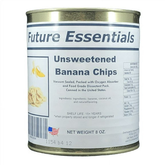 Future Essentials Long Shelf Life Emergency Food Dehydrated Unsweetened Banana Chips #2.5/8oz/Can- 12 Cans