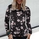 thumbnail image 2 of Blusa superior informal con estampado de flores y cuello redondo de manga larga a la moda sexy para mujer Pompotops  FGAJ5542, 2 of 5