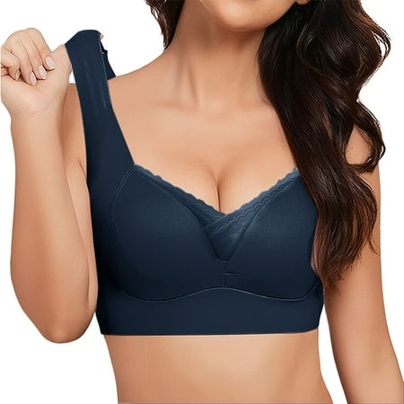 Clearance DondPO Womens Bras Womens Large Strapless Lace Tank Top Underwear Thin Side Fold Side Breast Gather Adjustable Bra Womens Push Up Bra Front Closure Sports Bras for Women Blue 5XL