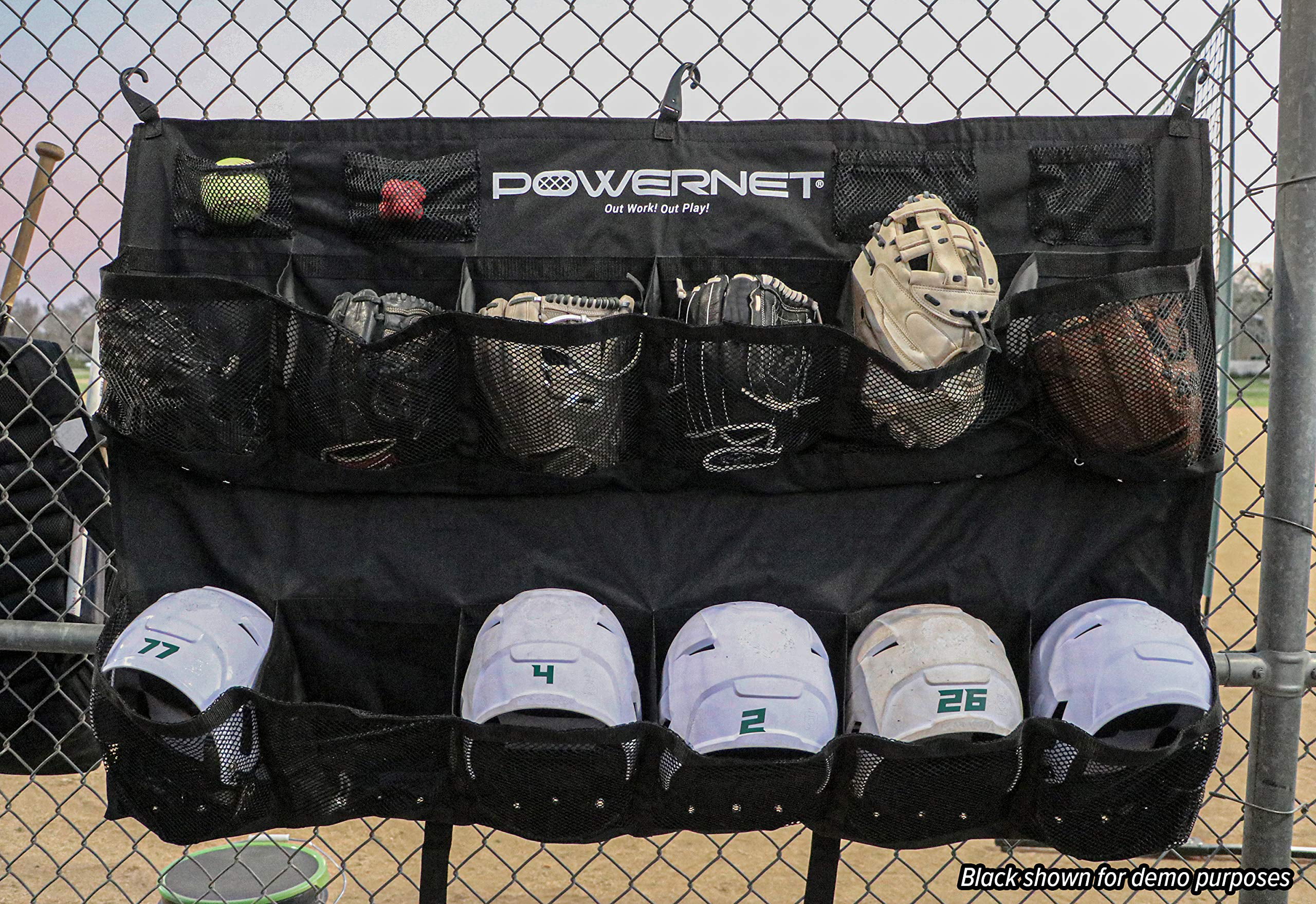 Keeps Players Ready and Dugout Organized Hangs on Fence and Holds Up to 12 Bats PowerNet Hanging Bat Bag Caddy for Baseball and Softball Teams 