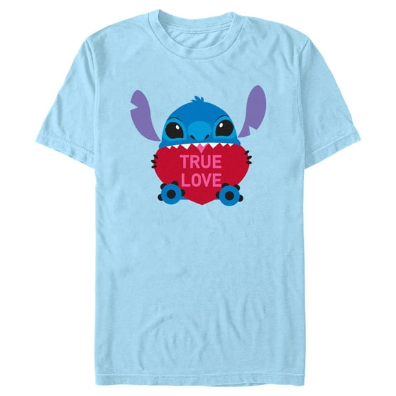 Men's Lilo & Stitch Valentine's Day True Love Graphic Tee Light Blue 3X Large