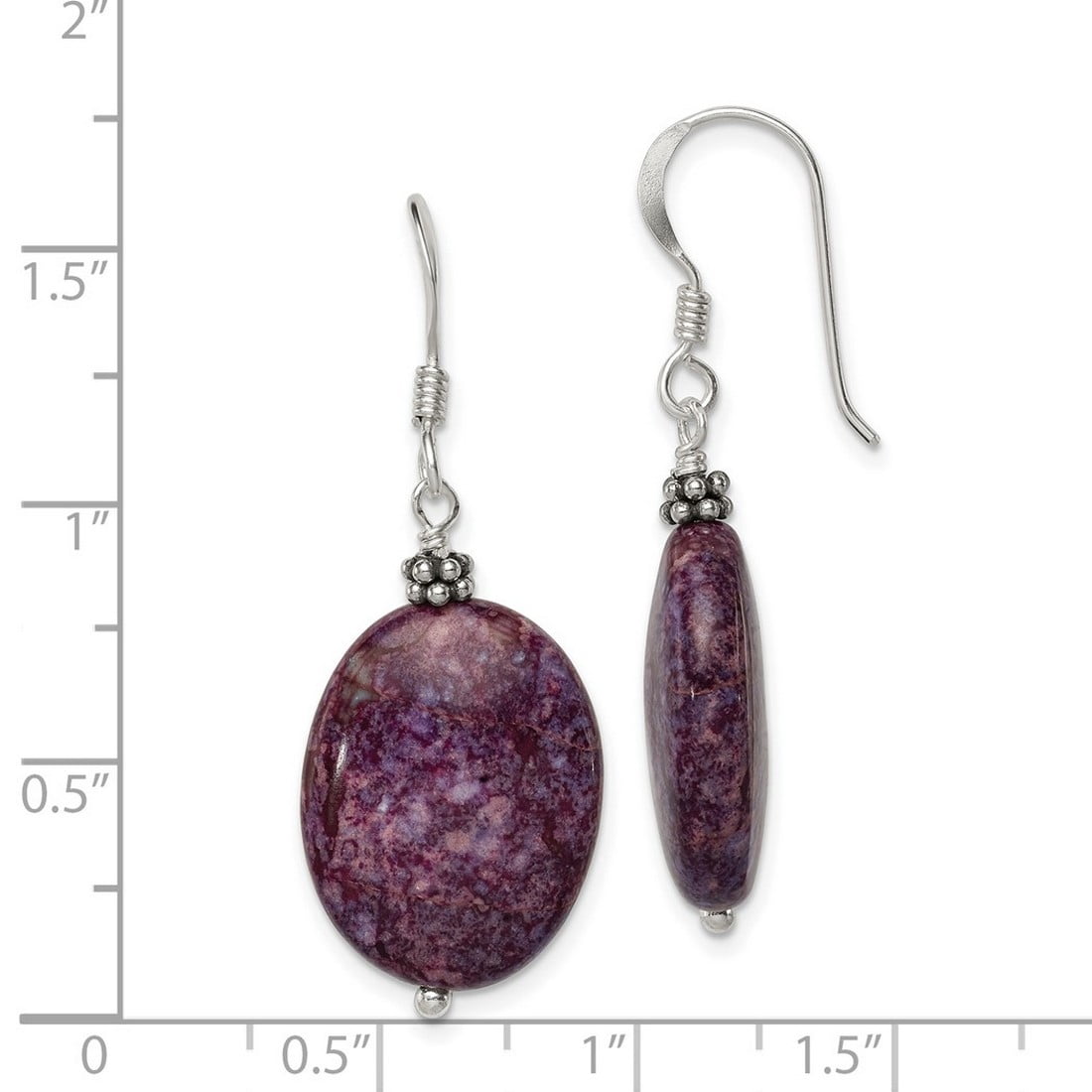 925 Sterling Silver Oxidized Shepherd hook Dark Charoite Earrings 34x12mm Stud Earring for Women