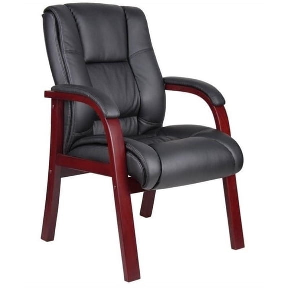 Bowery Hill Fabric Upholstered Mid Back Guest Chair in Mahogany/Black